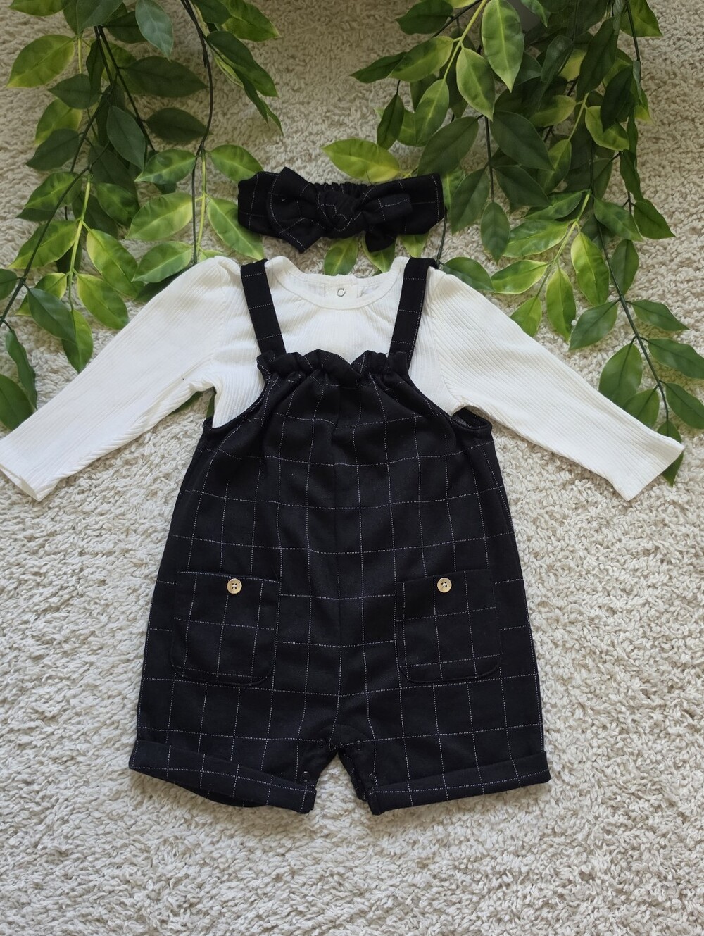 Baby Girl Plaid Overalls & Long Sleeve Top Set (9-12 Months)
